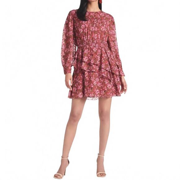 NEW SACHIN & BABI meg floral ruffle chiffon mini dress in red - Picture 3 of 4